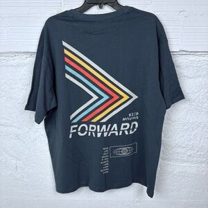 NWT PAPER DENIM & CLOTH blue KEEP MOVING FORWARD relaxed fit graphic top SZ M